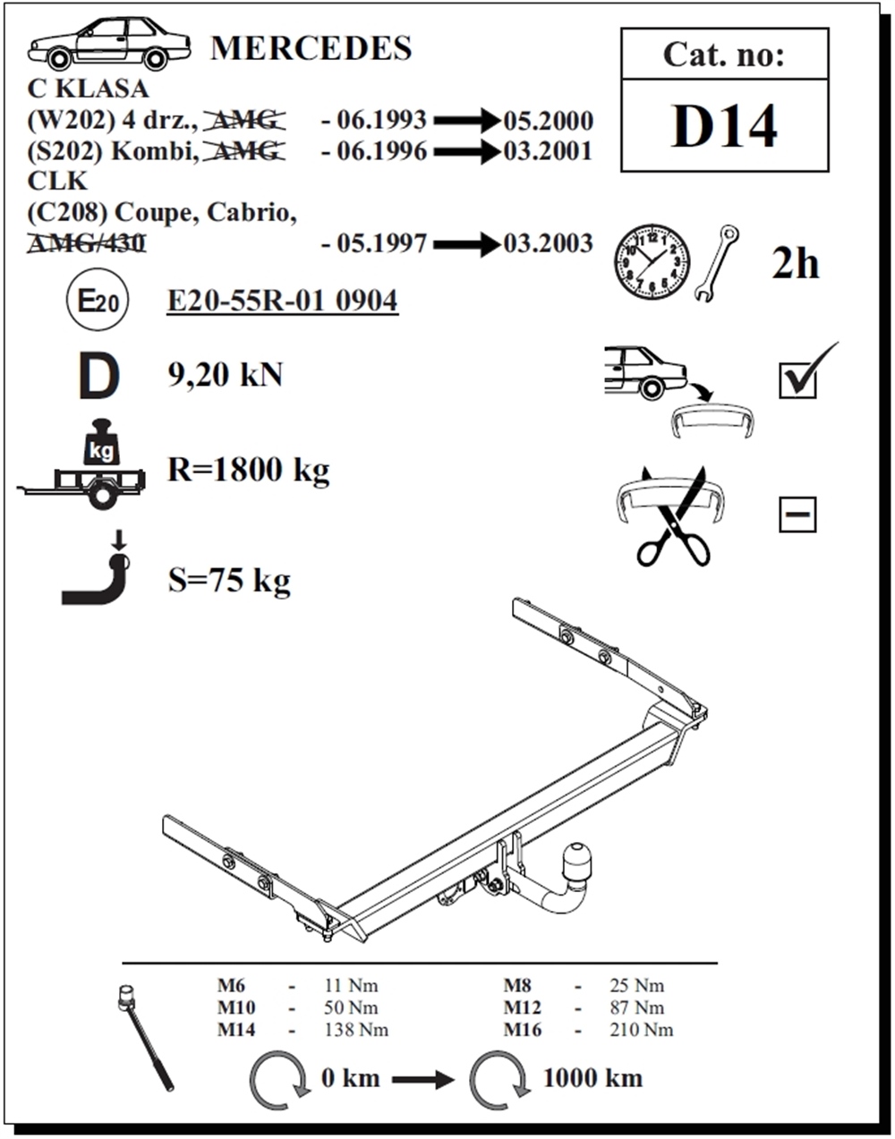 Mercedes C-Class Kombi Çeki Demiri , Kuğu Boynu - Sabit , 1996 - 2001