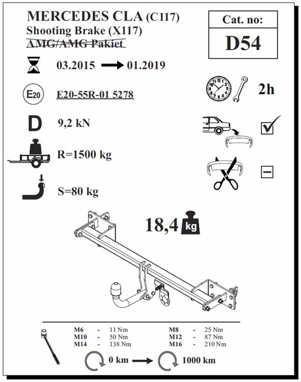 Mercedes CLA Çeki Demiri , Kuğu Boynu - Sabit , 2015 - 2019