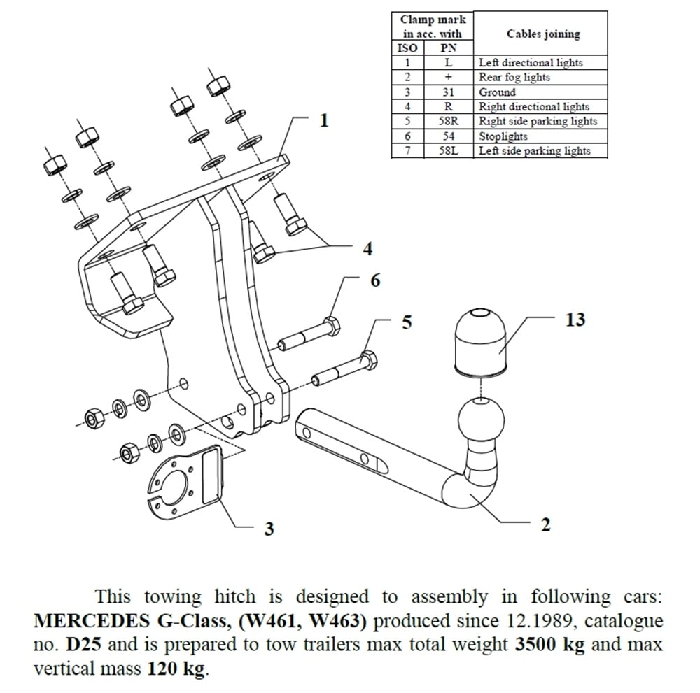 Mercedes G-Class Çeki Demiri , Kuğu Boynu - Sabit , 1989 - Bugüne
