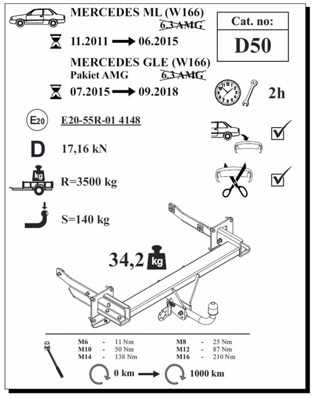Mercedes GLE Çeki Demiri , Kuğu Boynu - Sabit , 2015 - 2018