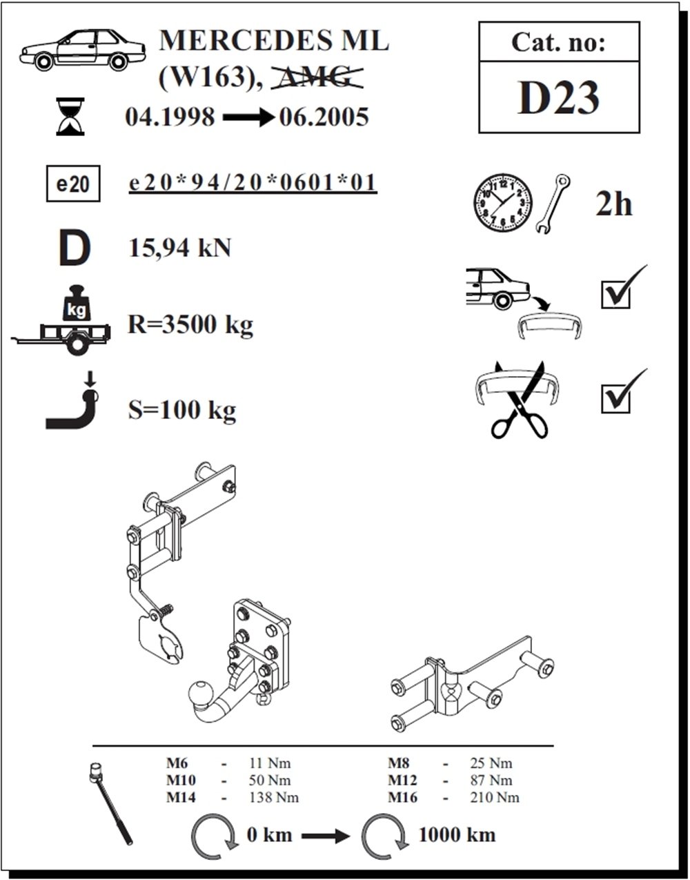 Mercedes ML Çeki Demiri , Flanşlı , 1998 - 2005