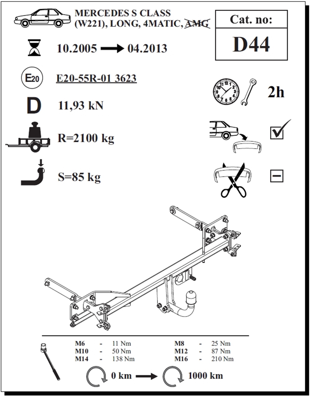Mercedes S-Class Çeki Demiri , Kuğu Boynu - Sabit , 2005 - 2013