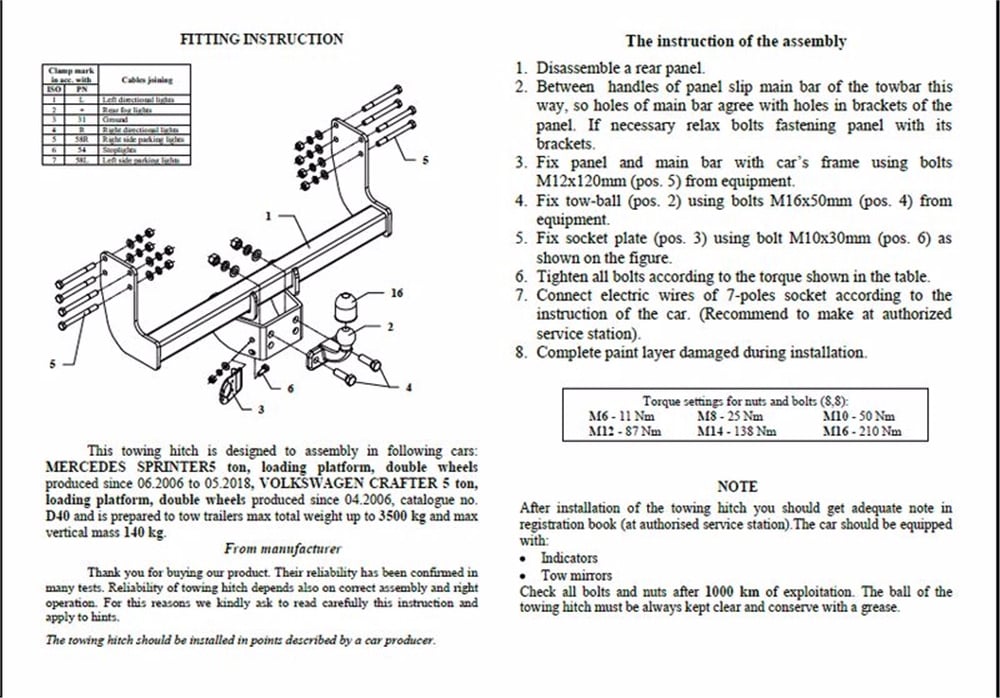 Mercedes Sprinter Açık Kasa (Çift Teker) Çeki Demiri , Flanşlı , 2006 - 2018