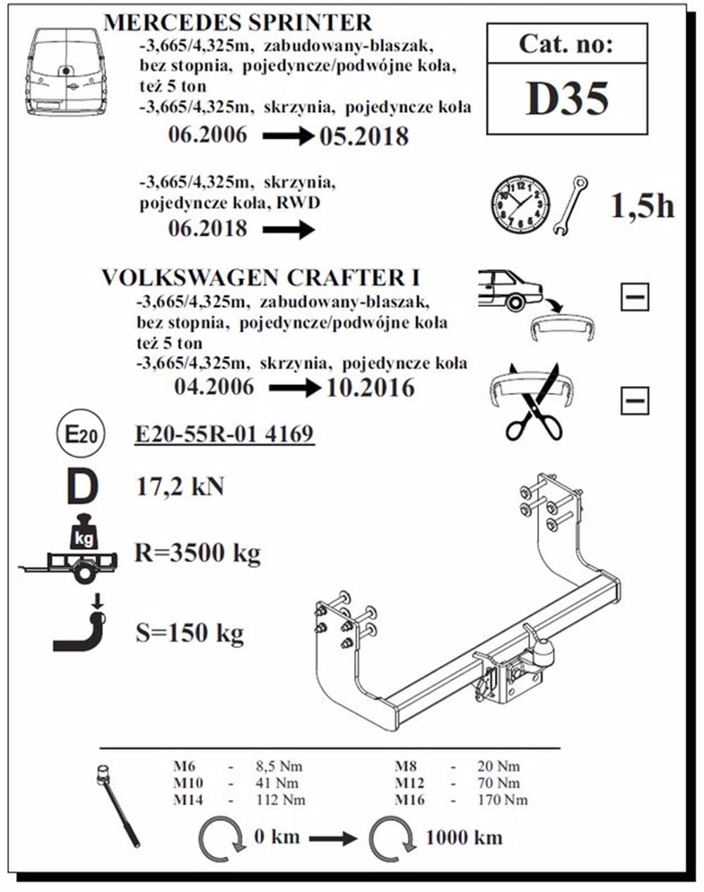 Mercedes Sprinter Panelvan (Çift Teker) Çeki Demiri , Flanşlı , 2006 - 2018