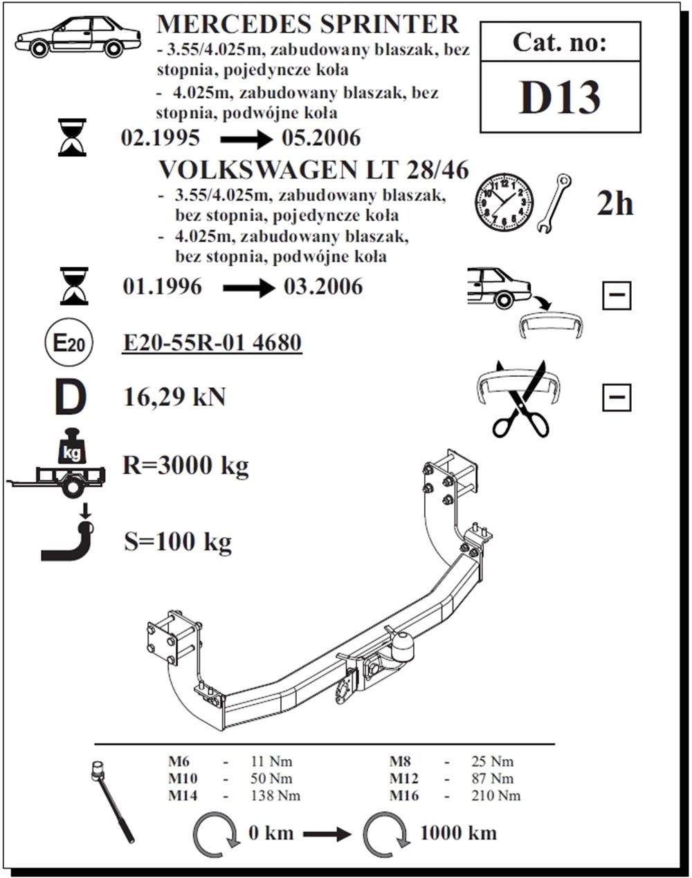 Mercedes Sprinter Panelvan (Tek Teker) Çeki Demiri , Flanşlı , 1995 -2006