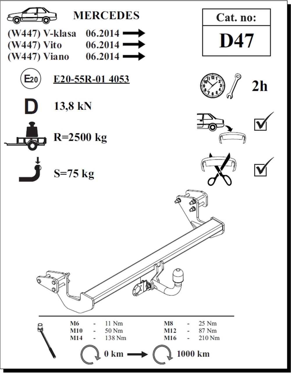 Mercedes V-Class Çeki Demiri , Kuğu Boynu - Sabit , 2014 - Bugüne