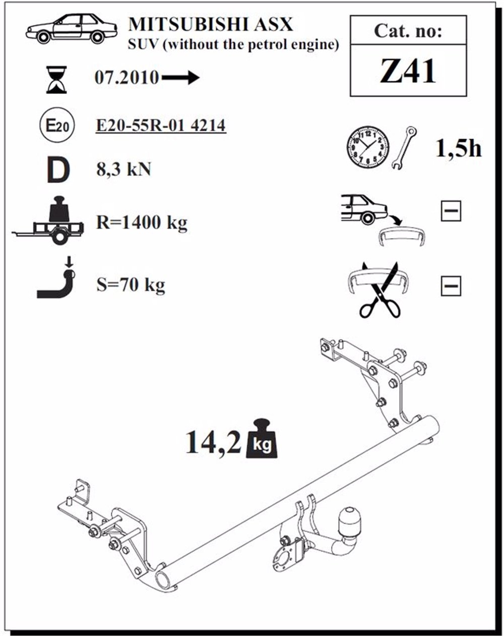 Mitsubishi ASX ( Dizel ) Çeki Demiri , Kuğu Boynu - Sabit , 2010 - 2019