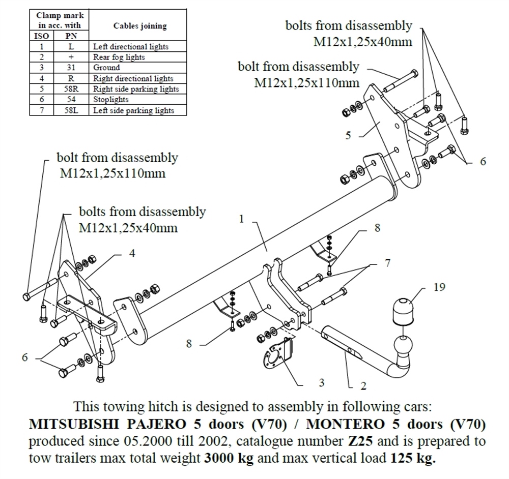 Mitsubishi Pajero Çeki Demiri , Kuğu Boynu - Sabit , 2000 - 2002