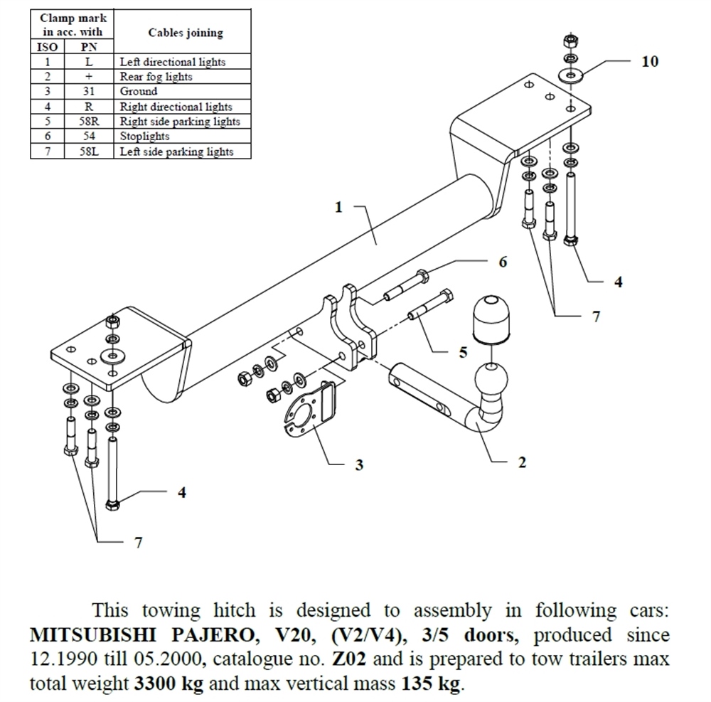 Mitsubishi Pajero Çeki Demiri , Kuğu Boynu - Sabit , 1990 - 2000
