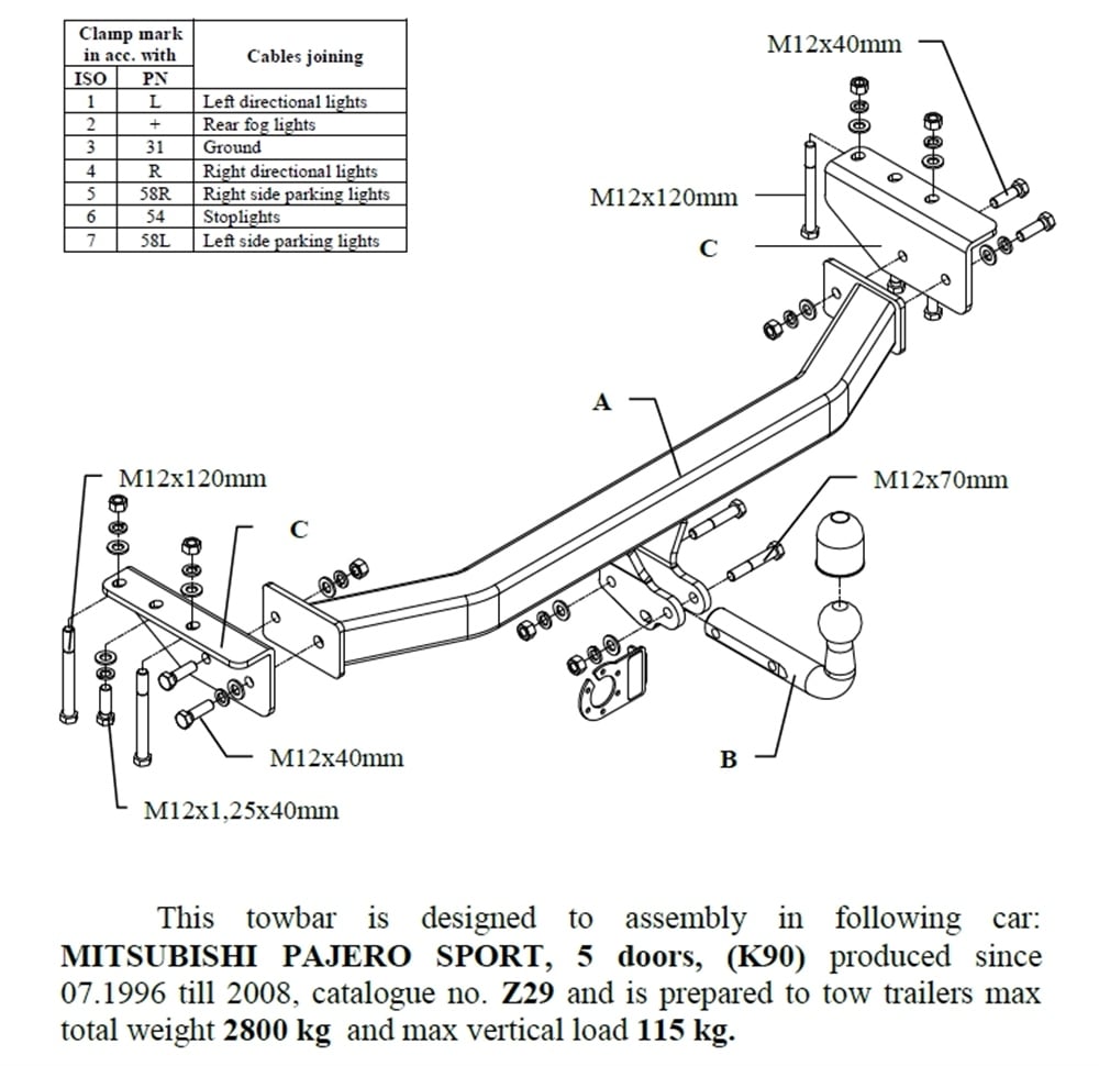 Mitsubishi Pajero Sport Çeki Demiri , Kuğu Boynu - Sabit , 1996 - 2008