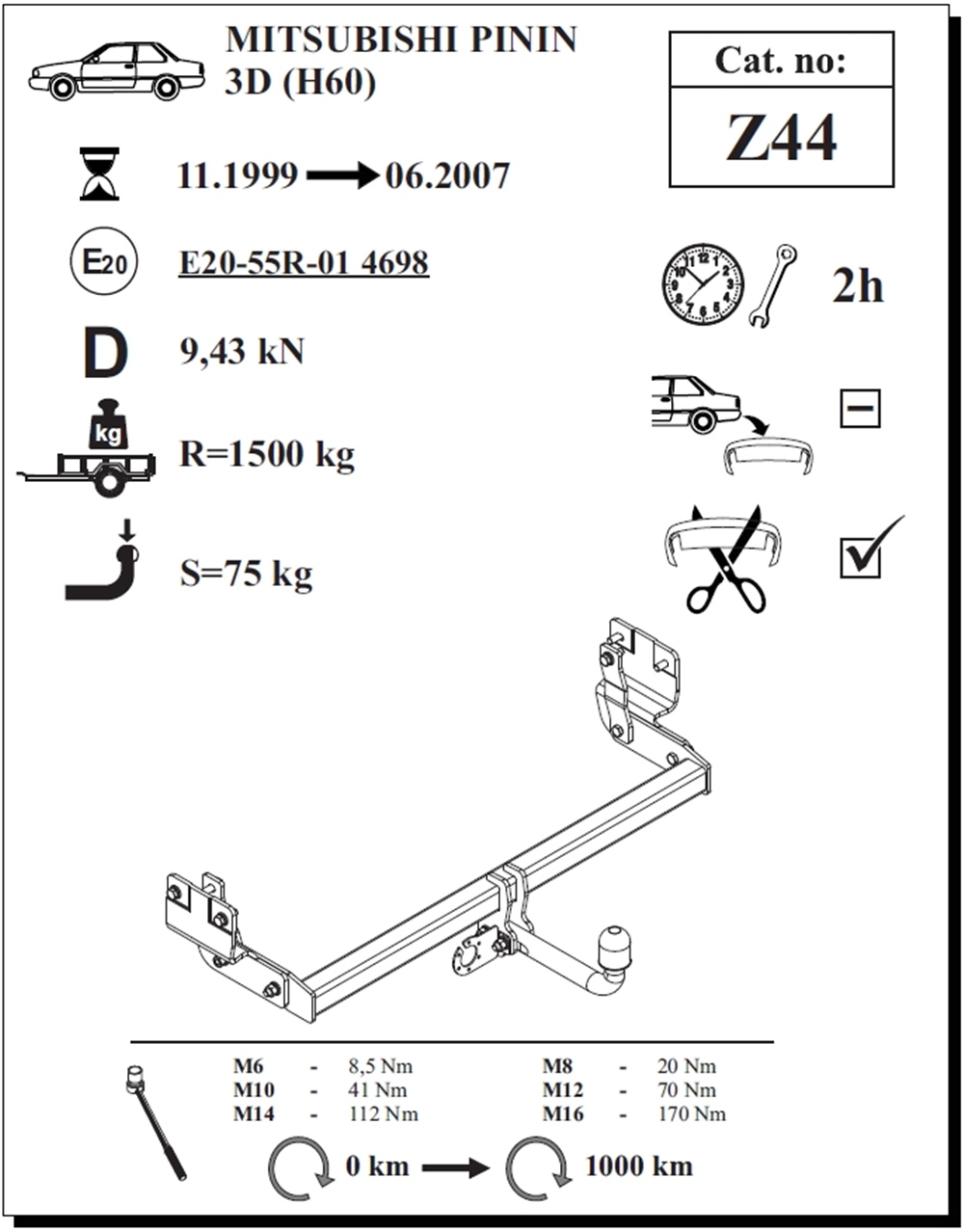 Mitsubishi Pinin 3K Çeki Demiri , Kuğu Boynu - Sabit , 1999 - 2007