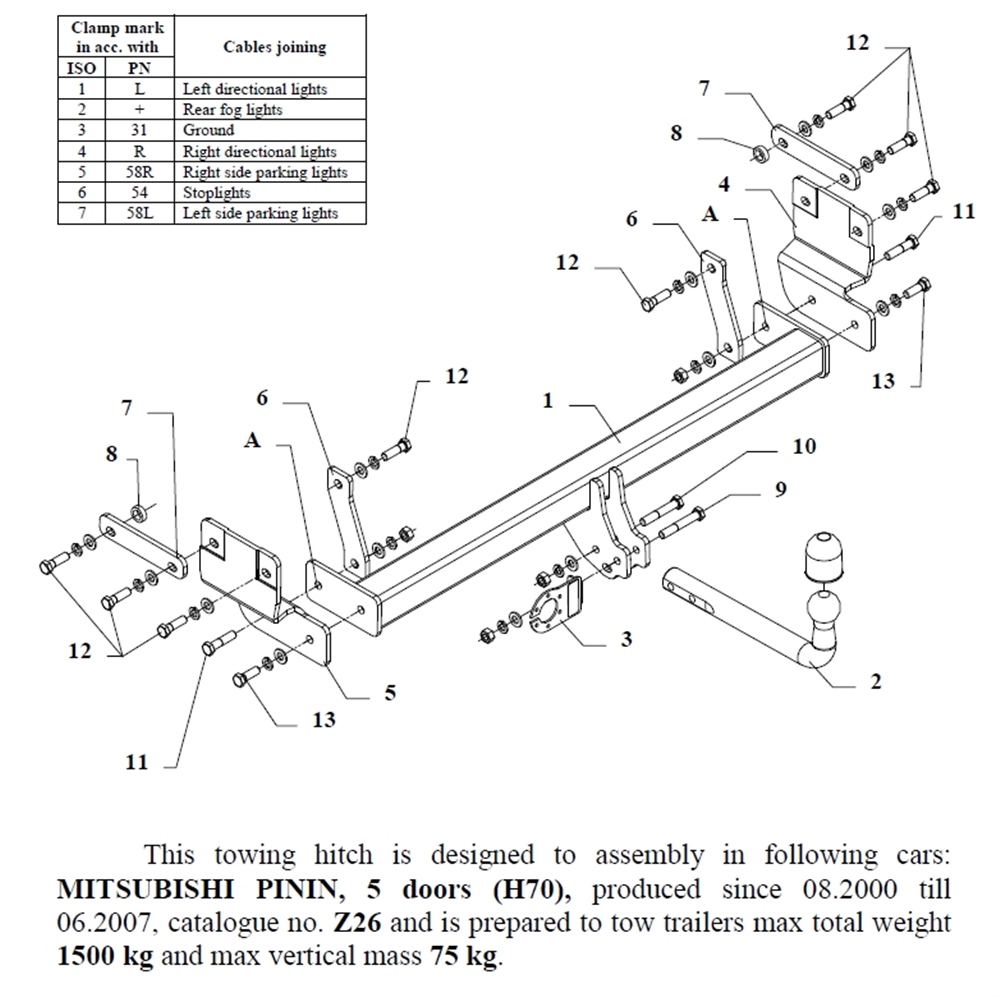 Mitsubishi Pinin 5K Çeki Demiri , Kuğu Boynu - Sabit , 2000 - 2007