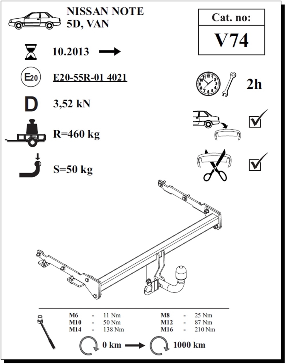 Nissan Note Çeki Demiri , Kuğu Boynu - Sabit , 2013 - Bugüne