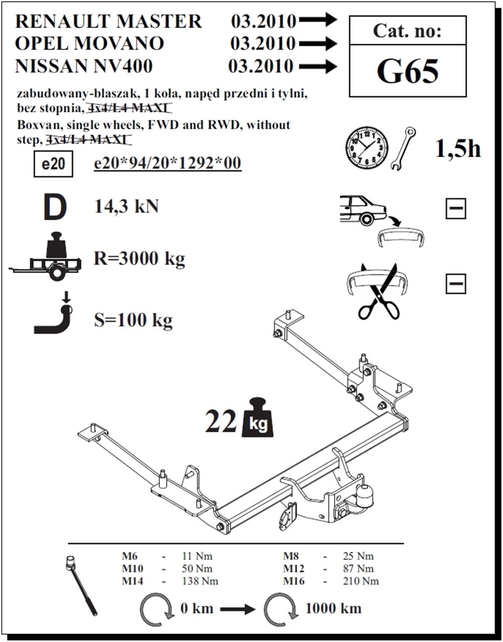 Nissan NV400 Panelvan Çeki Demiri , Flanşlı , 2010 - Bugüne
