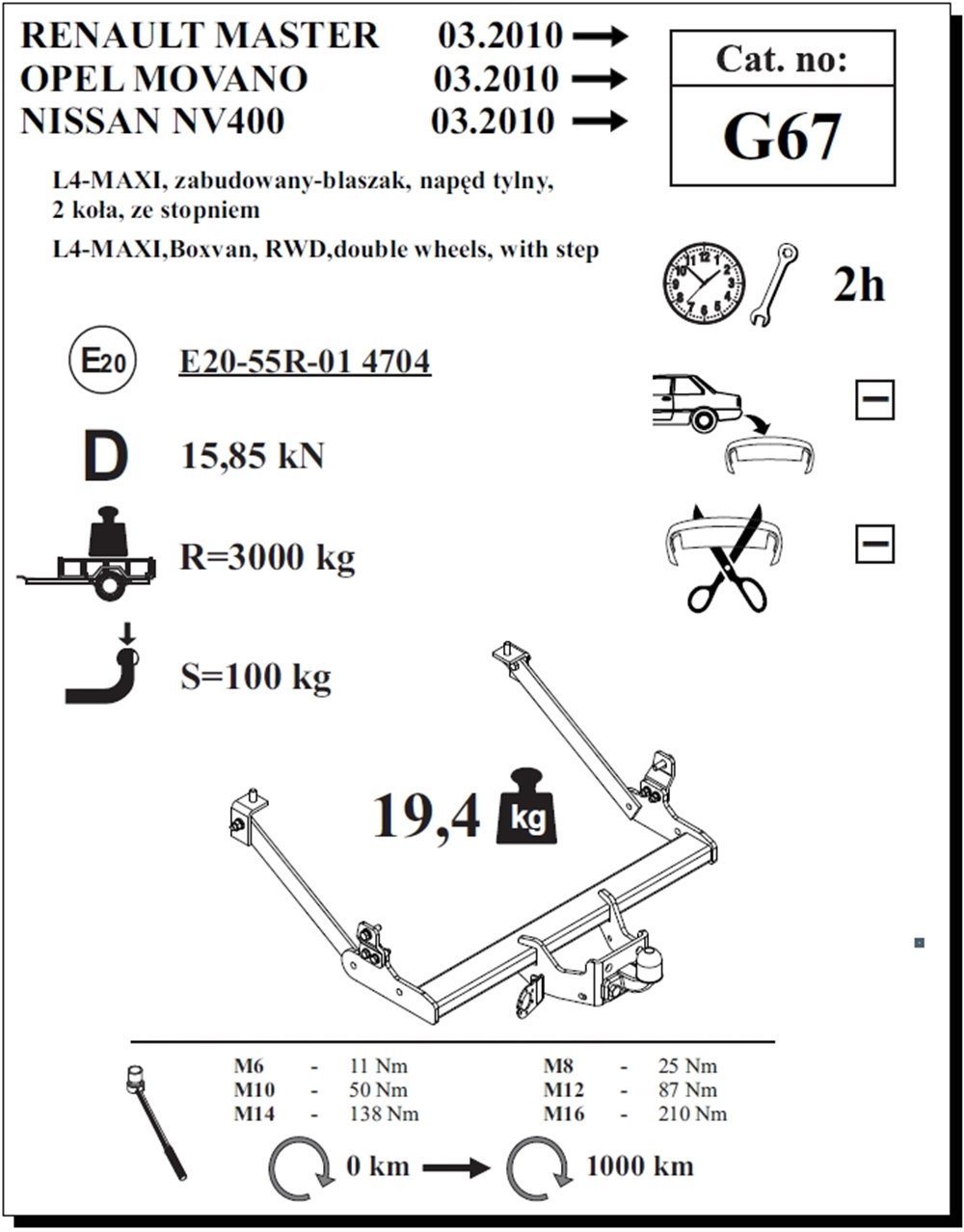 Nissan NV400 Panelvan ( L4-Maxi ) Çeki Demiri , Flanşlı , 2010 - Bugüne