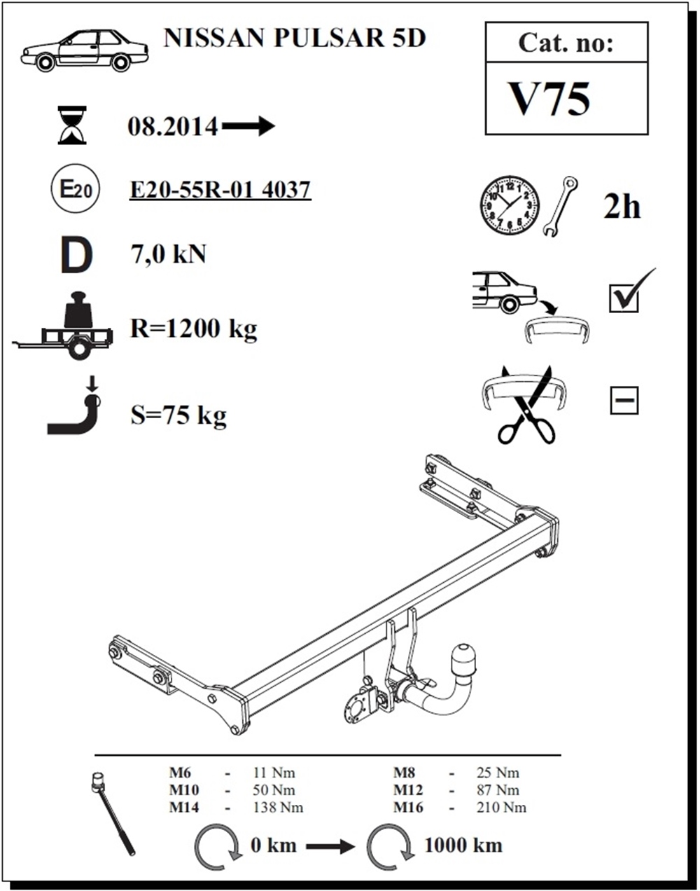 Nissan Pulsar Çeki Demiri , Yatay Sökülebilir , 2014 - Bugüne