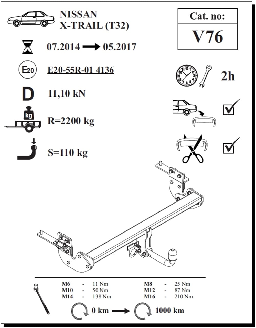 Nissan X-Trail Çeki Demiri , Kuğu Boynu - Sabit , 2014 - 2017