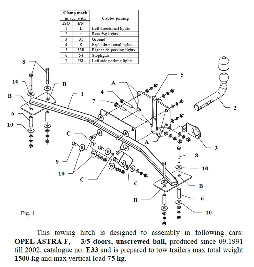Opel Astra (F) 3/5K Çeki Demiri , Kuğu Boynu - Sabit , 1991 - 2002