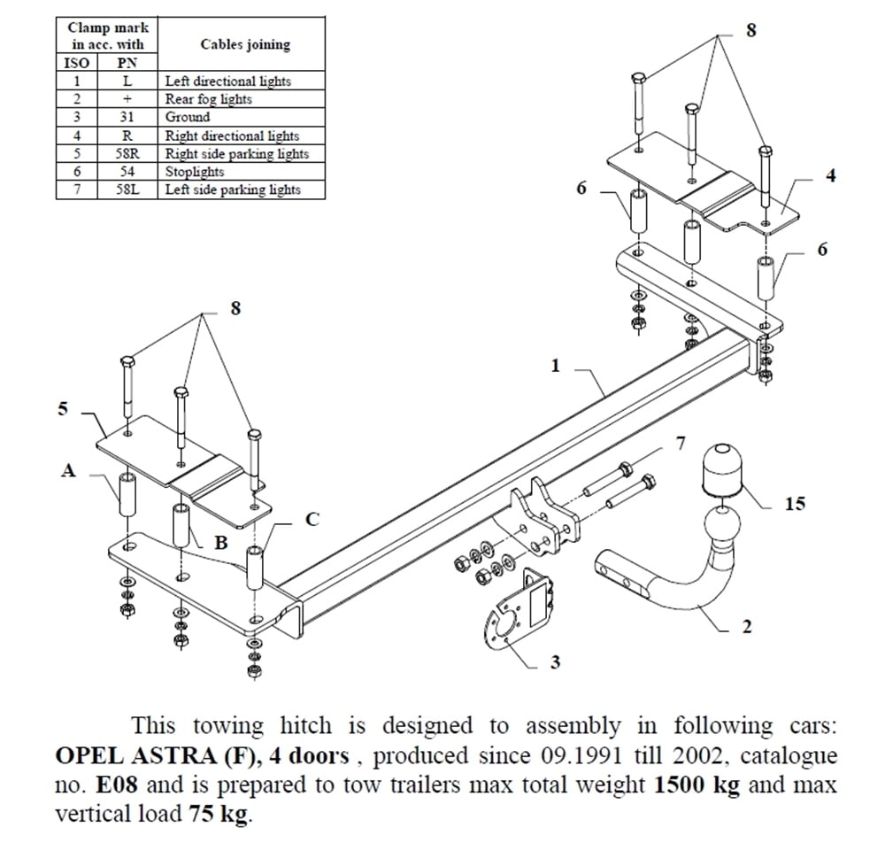 Opel Astra (F) 4K Çeki Demiri , Kuğu Boynu - Sabit , 1991 - 2002