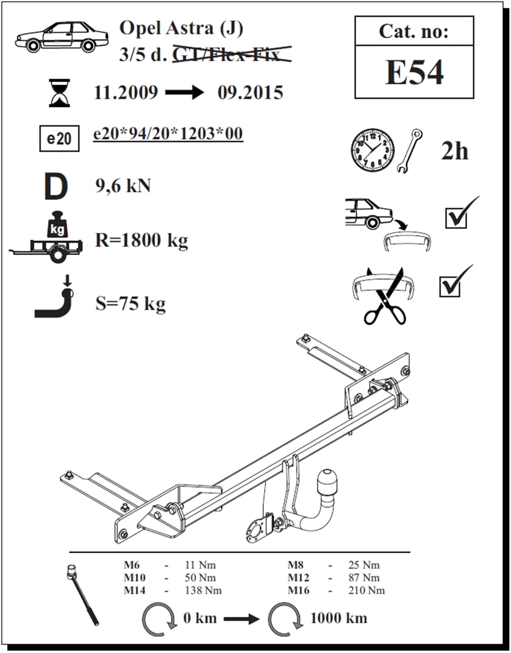 Opel Astra (J) 3/5K Çeki Demiri , Kuğu Boynu - Sabit , 2009 - 2015