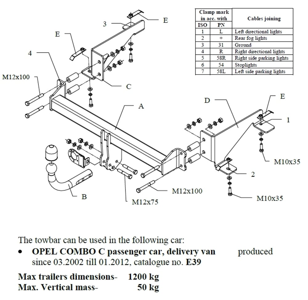 Opel Combo Çeki Demiri , Kuğu Boynu - Sabit , 2002 - 2012