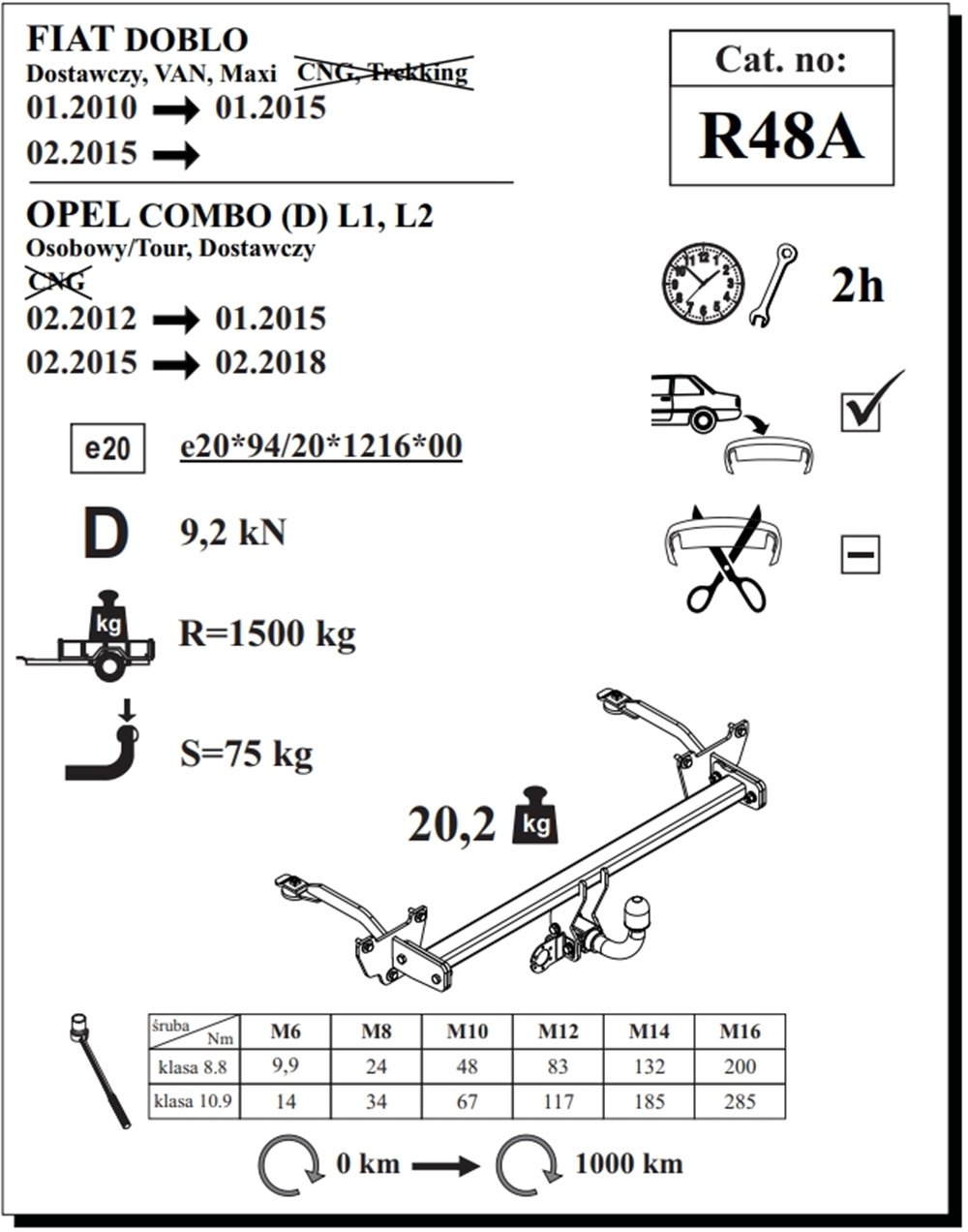 Opel Combo Çeki Demiri , Yatay Sökülebilir , 2012 - 2018