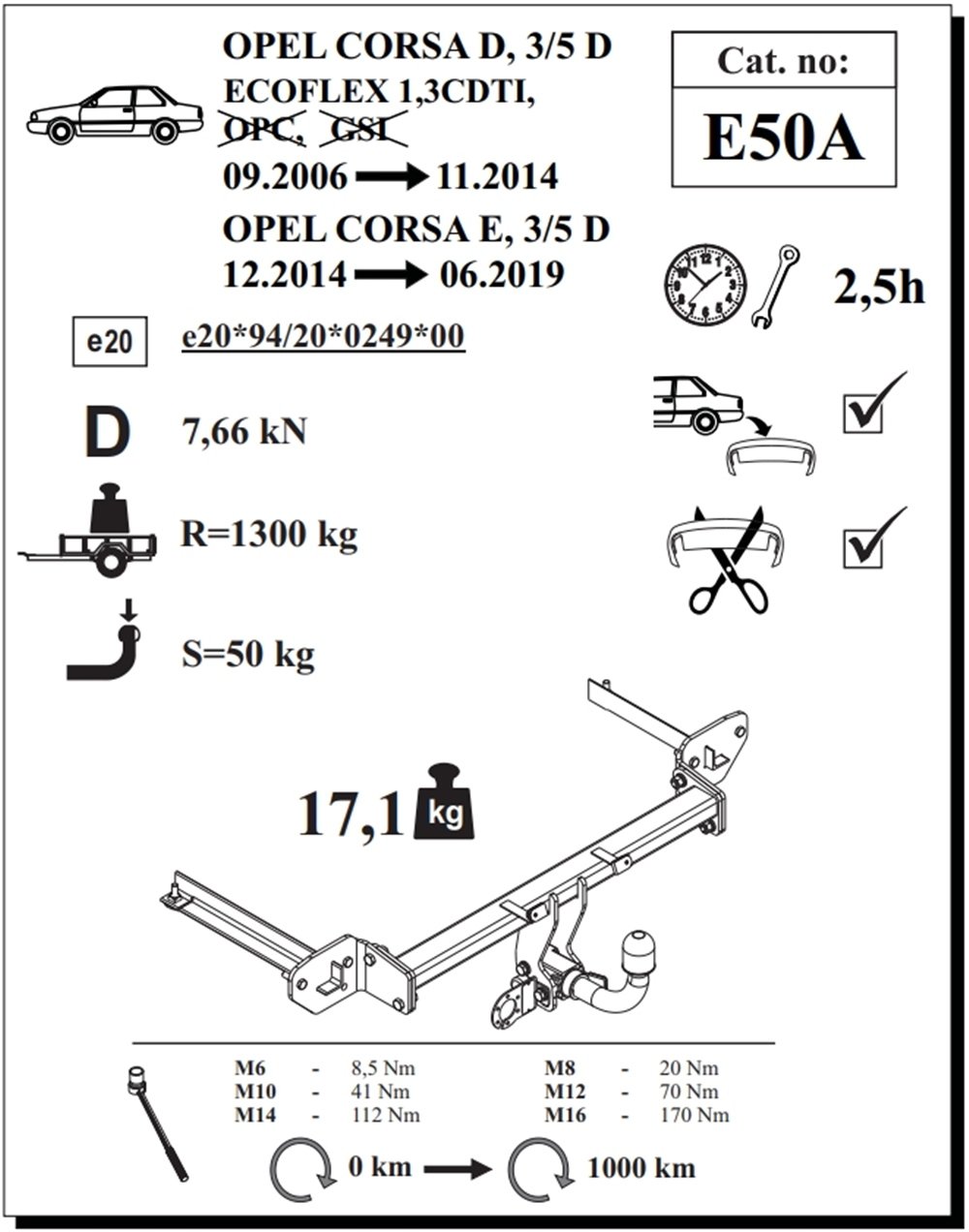 Opel Corsa Çeki Demiri , Yatay Sökülebilir , 2006 - 2019