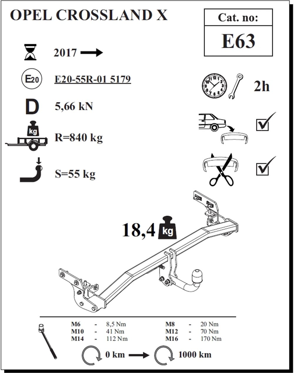 Opel Crossland X Çeki Demiri , Kuğu Boynu - Sabit , 2017 -Bugüne