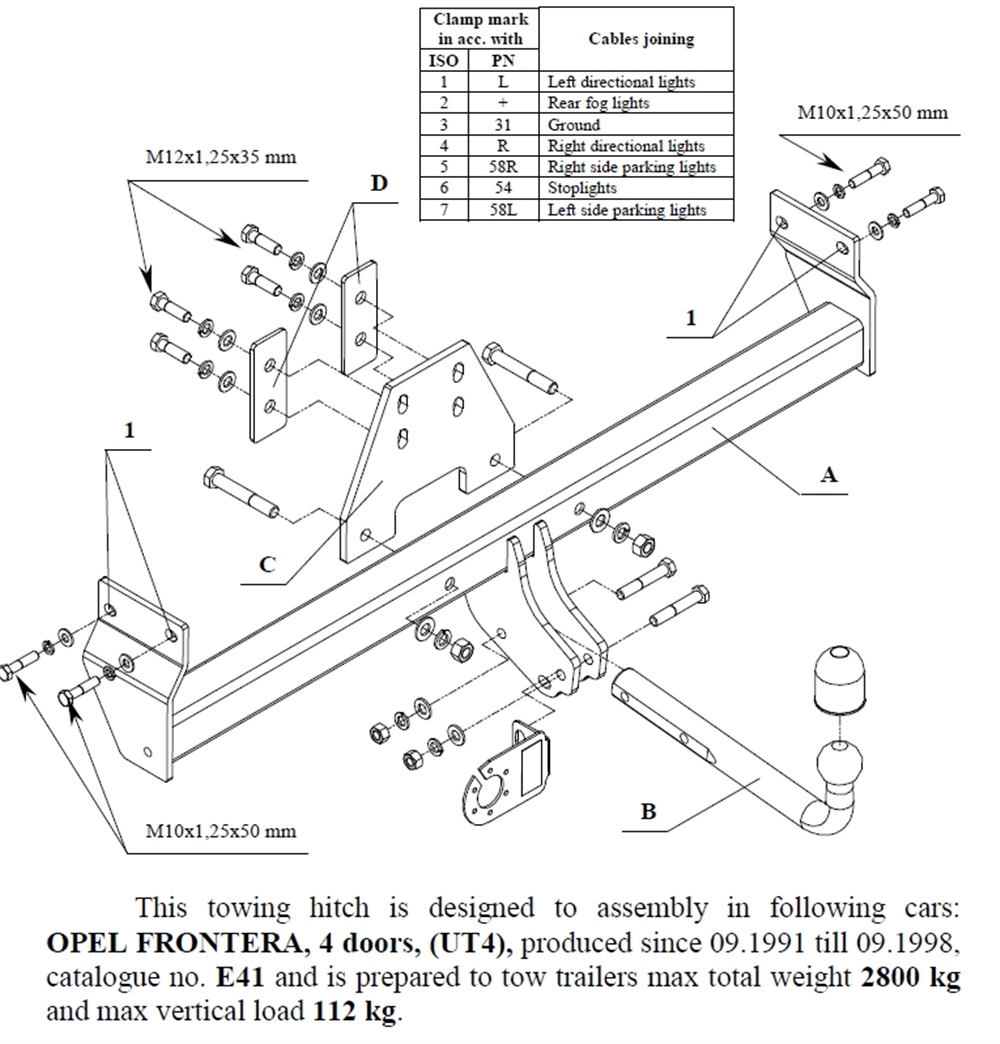Opel Frontera Çeki Demiri , Kuğu Boynu - Sabit , 1991 -1998