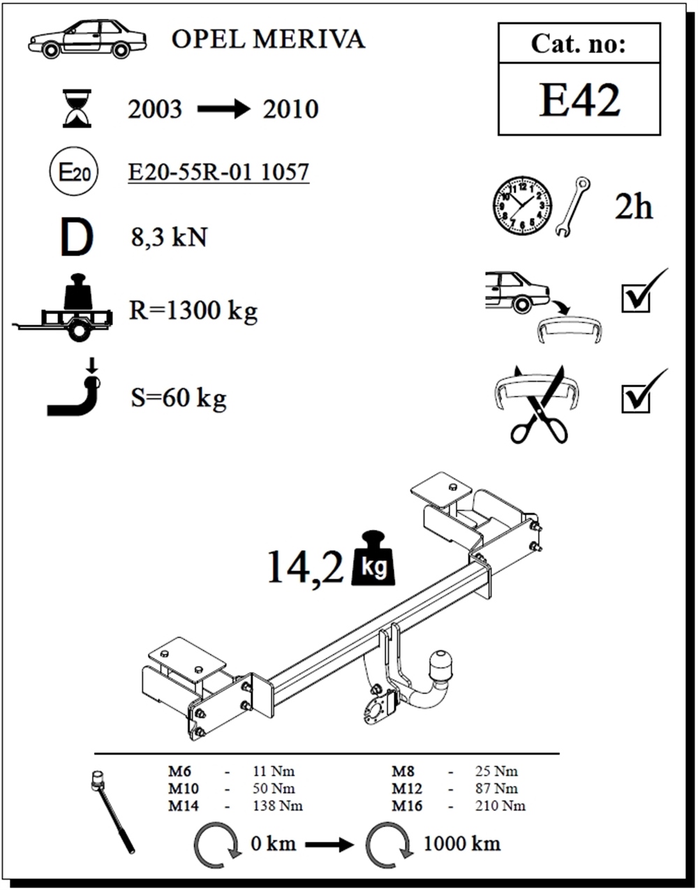 Opel Meriva Çeki Demiri , Kuğu Boynu - Sabit , 2003 - 2010