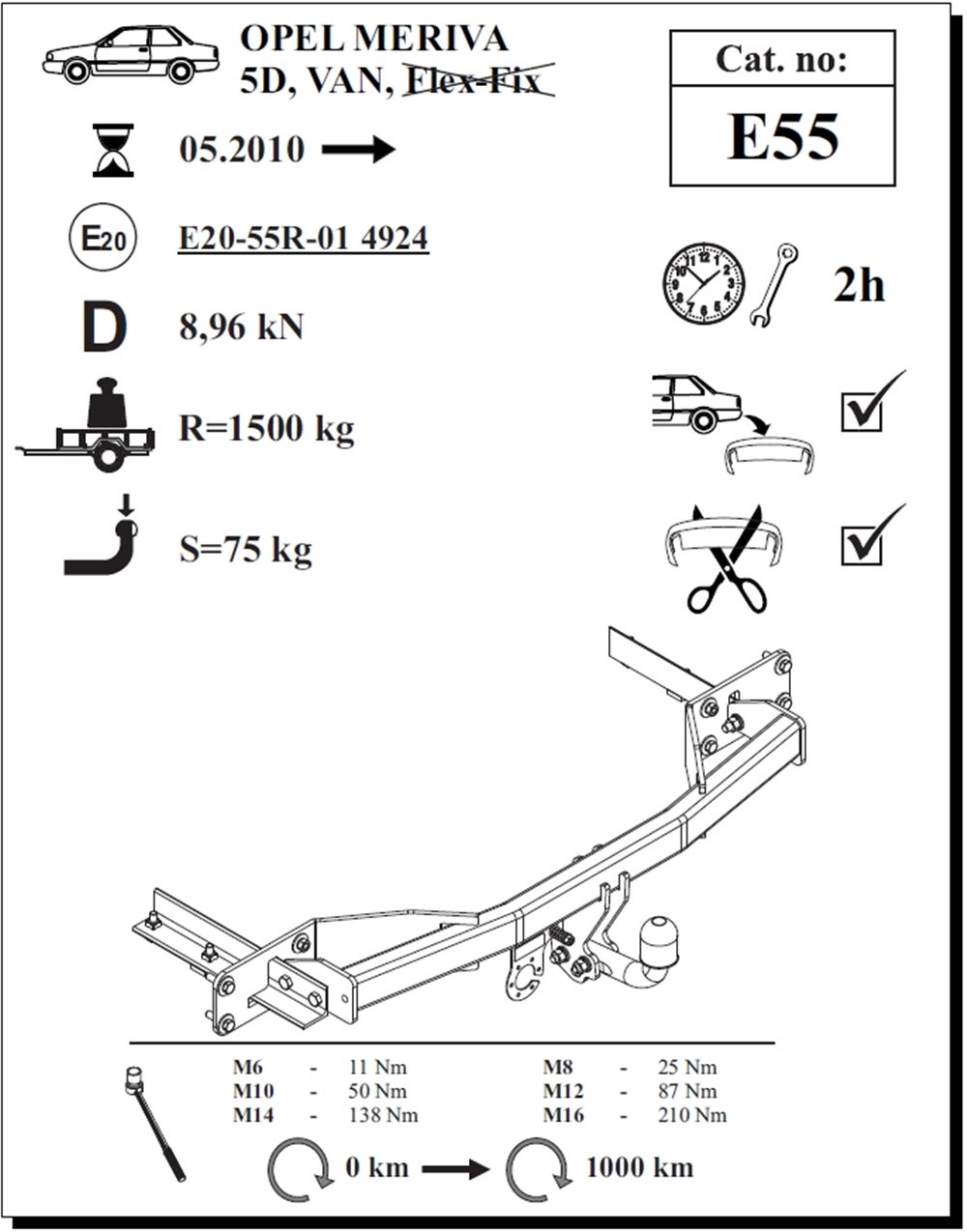 Opel Meriva Çeki Demiri , Kuğu Boynu - Sabit , 2010 - Bugüne