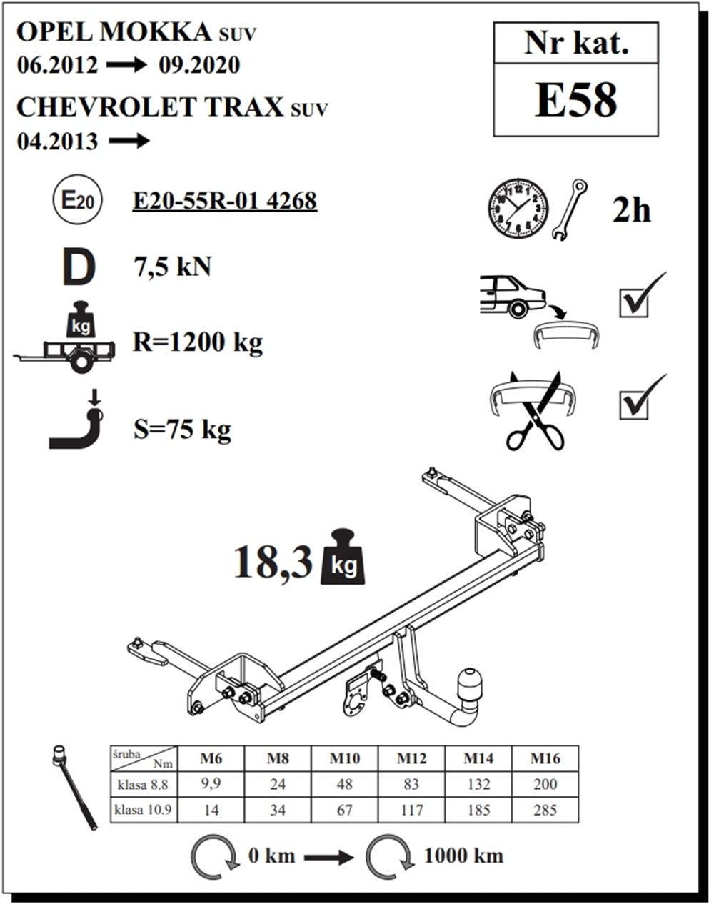 Opel Mokka Çeki Demiri , Kuğu Boynu - Sabit , 2012 -2020