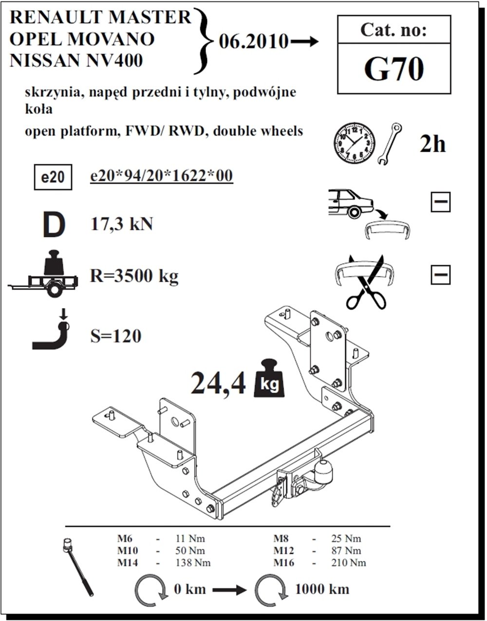 Opel Movano Kamyonet ( Çift Teker ) Çeki Demiri , Flanşlı , 2010 - Bugüne