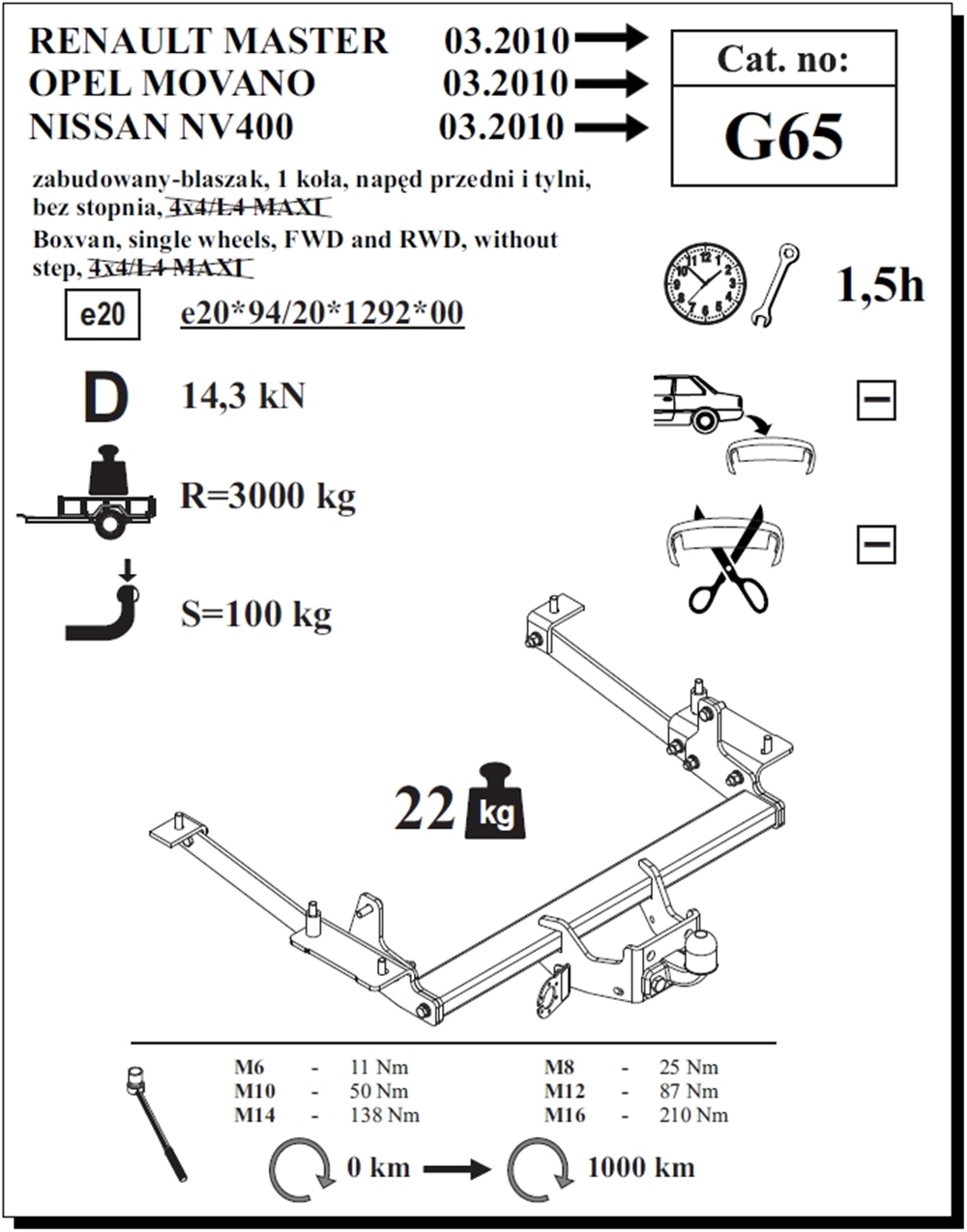 Opel Movano Panelvan Çeki Demiri , Flanşlı , 2010 - Bugüne