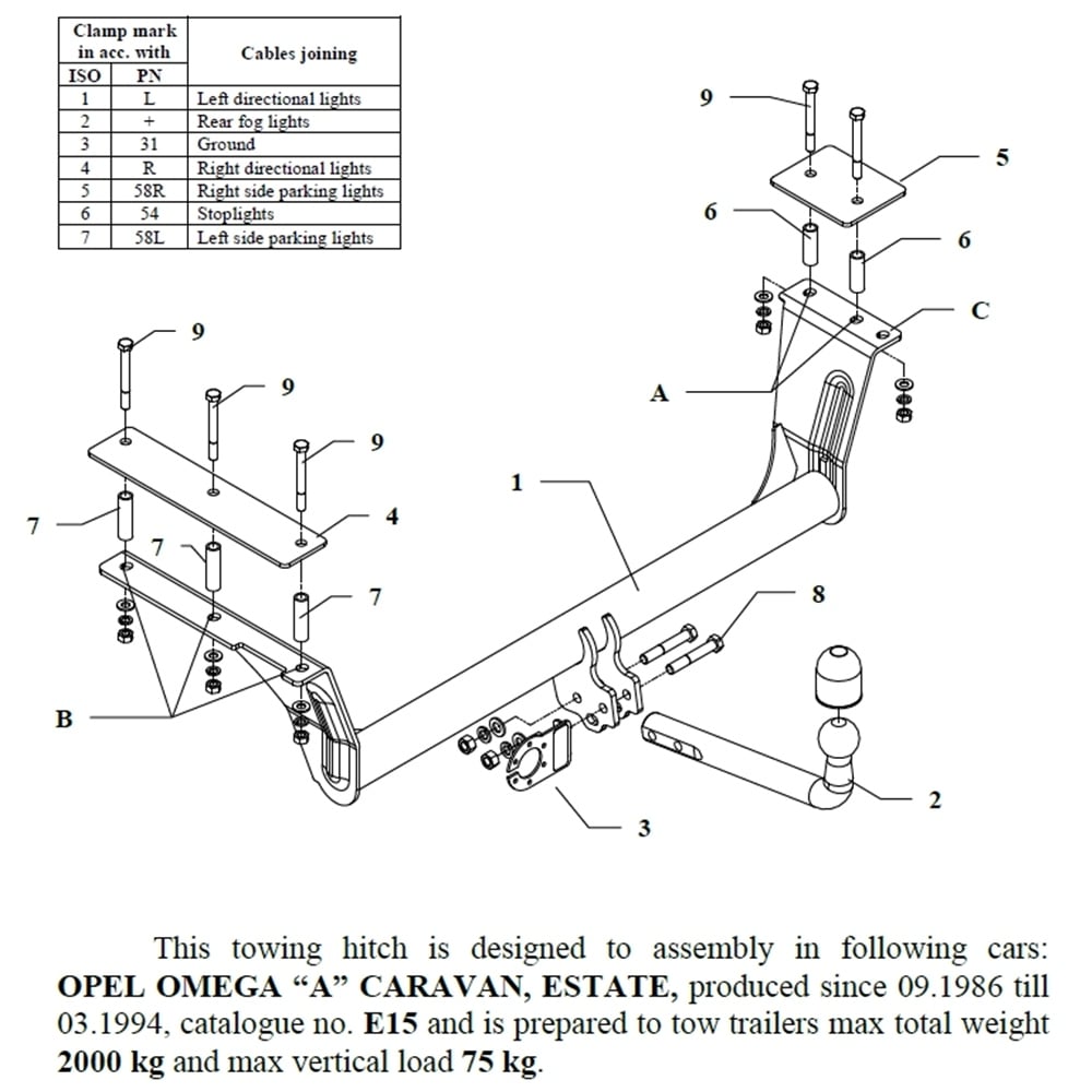 Opel Omega Kombi Çeki Demiri , Kuğu Boynu - Sabit , 1986 - 1994