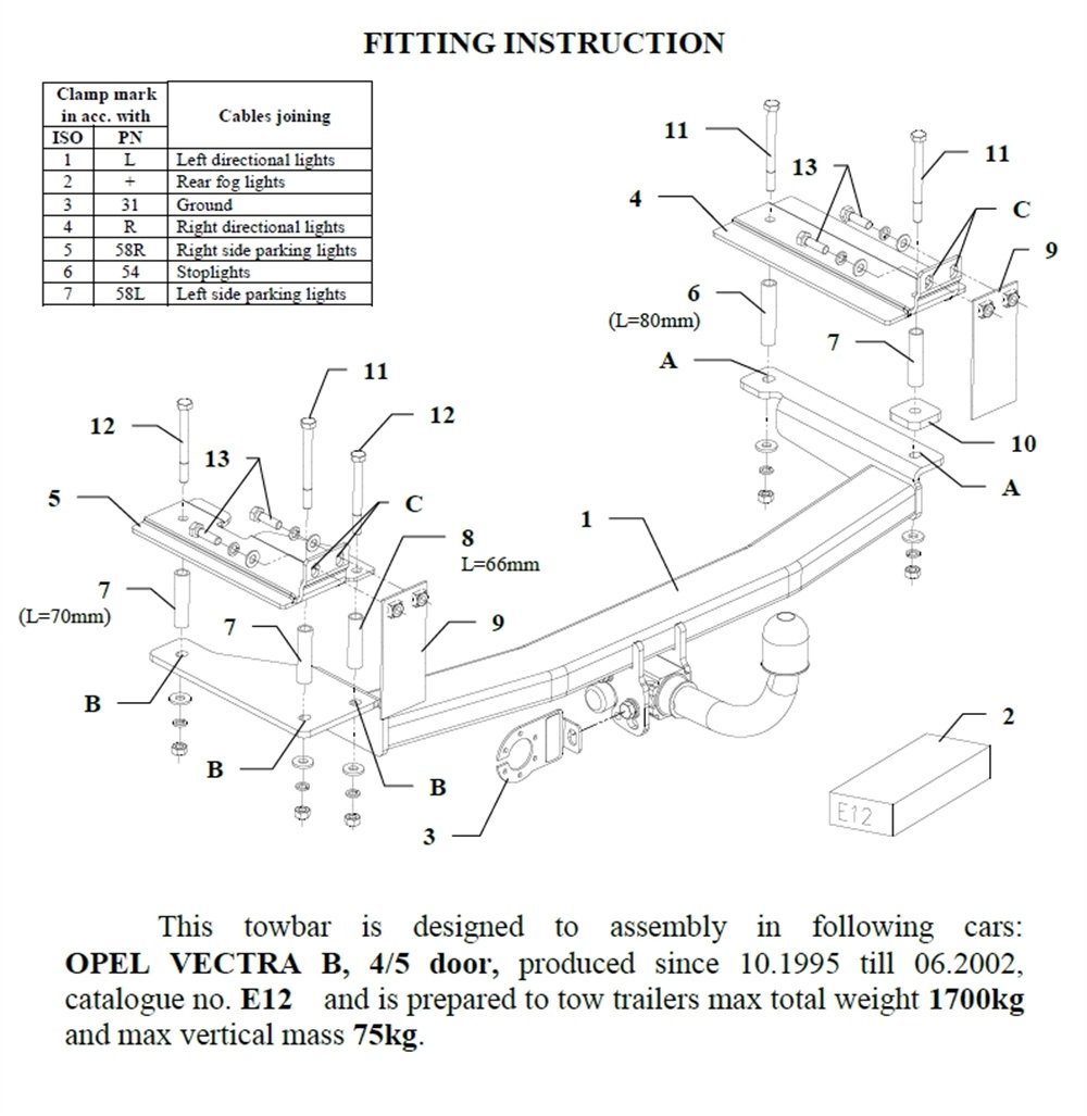 Opel Vectra Çeki Demiri , Kuğu Boynu - Sabit , 1995 - 2002