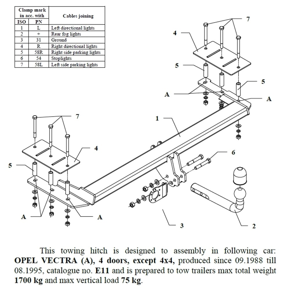 Opel Vectra Çeki Demiri , Kuğu Boynu - Sabit , 1988 - 1995