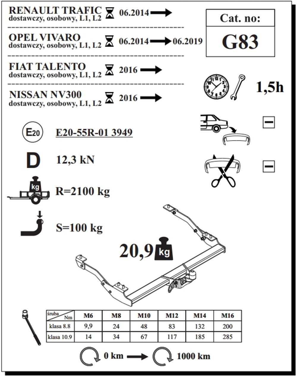 Opel Vivaro Çeki Demiri , Flanşlı , 2014 - 2019