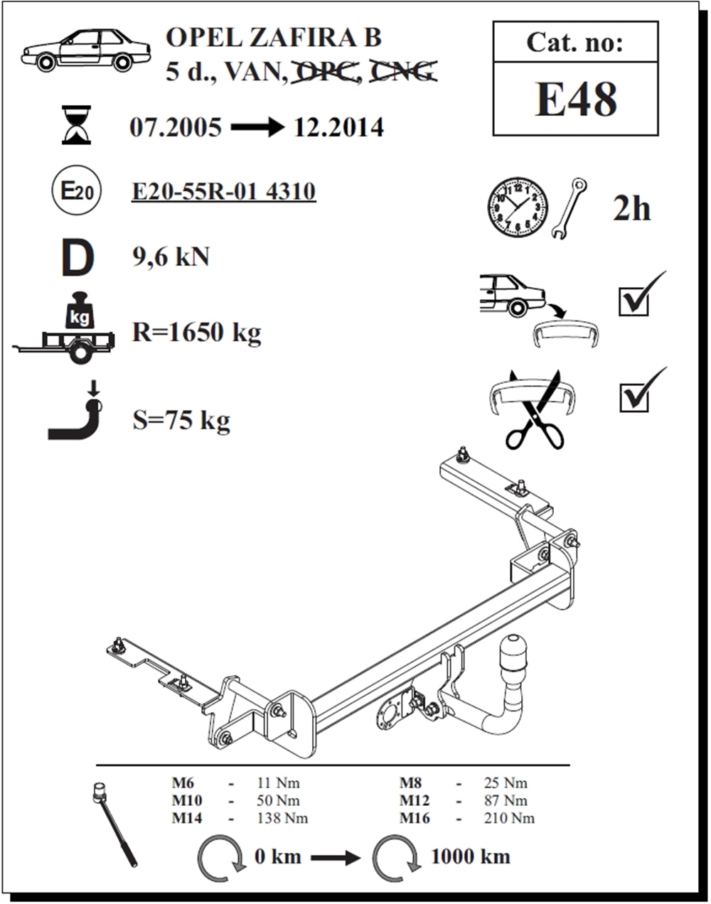 Opel Zafira (B) Çeki Demiri , Kuğu Boynu - Sabit , 2005 - 2014