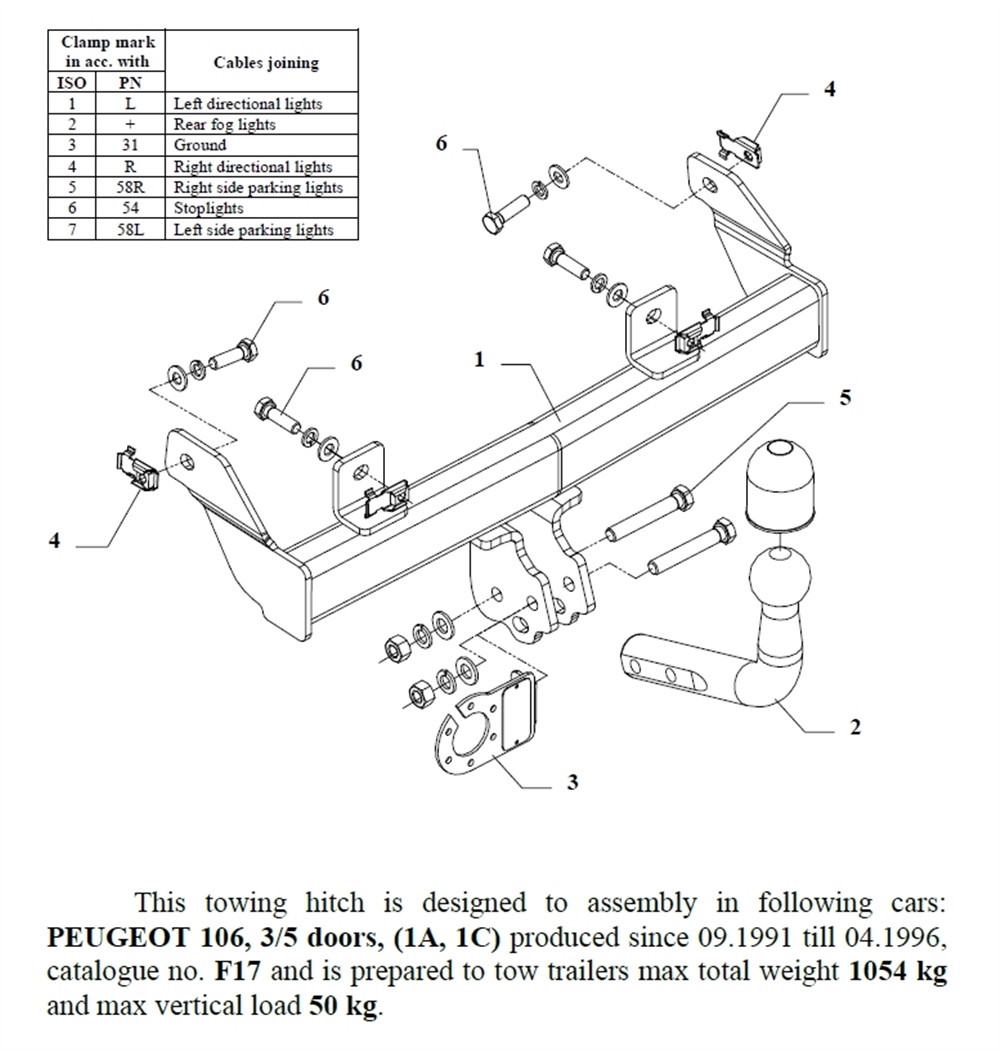Peugeot 106 Çeki Demiri , Kuğu Boynu - Sabit , 1991 - 1996