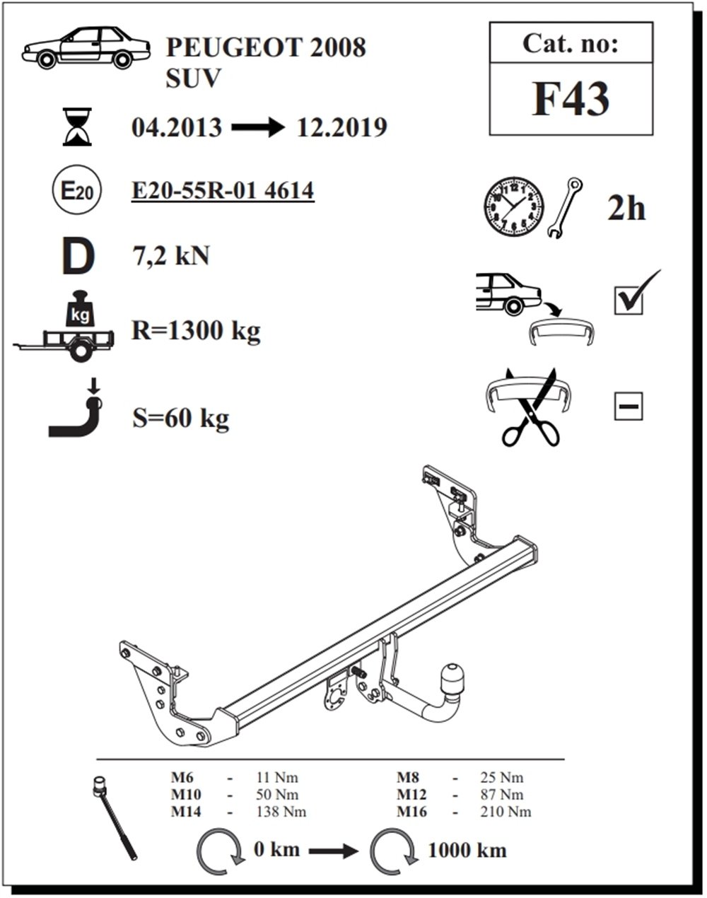 Peugeot 2008 Çeki Demiri , Kuğu Boynu - Sabit , 2013 - 2019