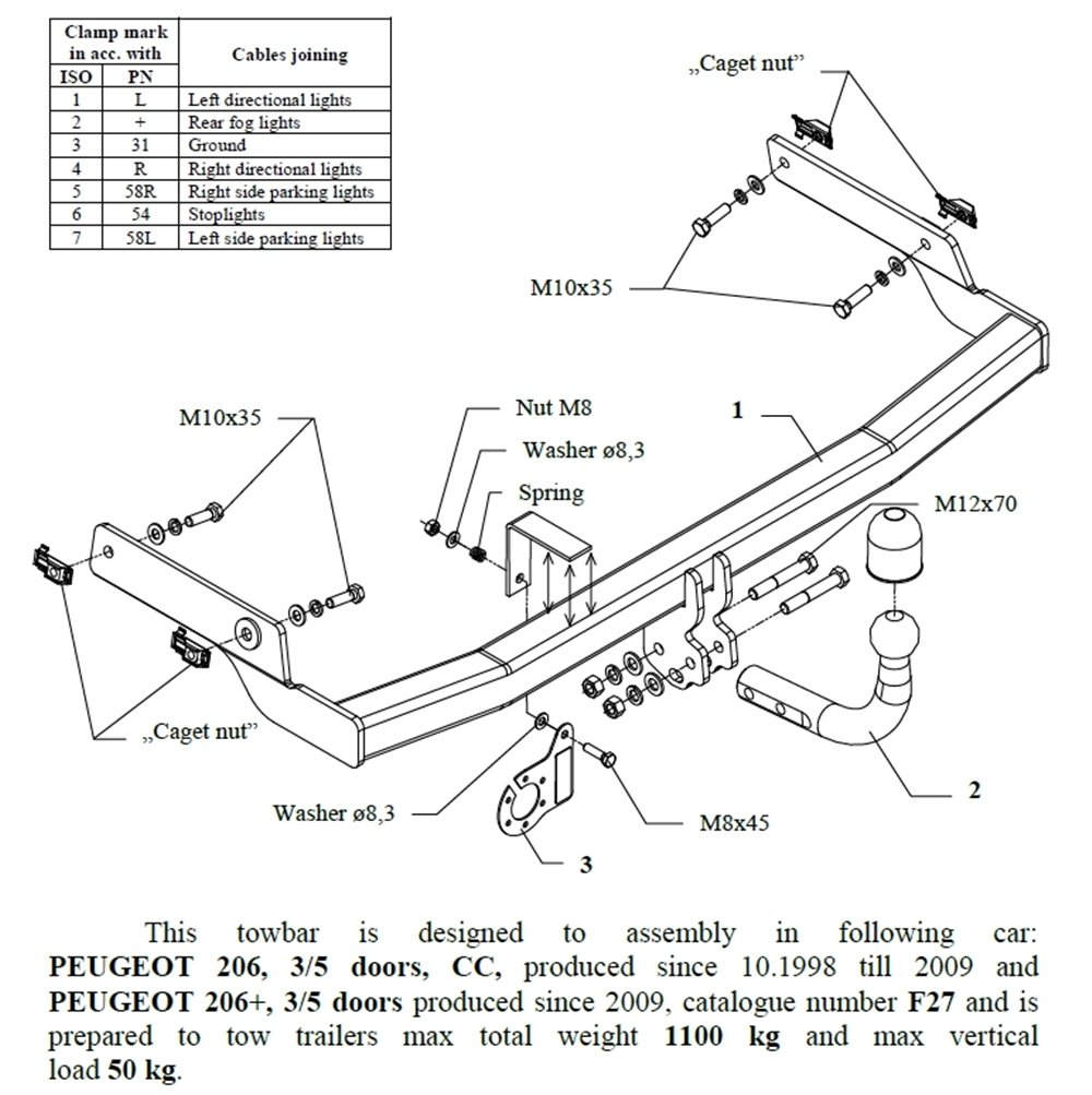 Peugeot 206 Plus Çeki Demiri , Kuğu Boynu - Sabit , 2009 - Bugüne