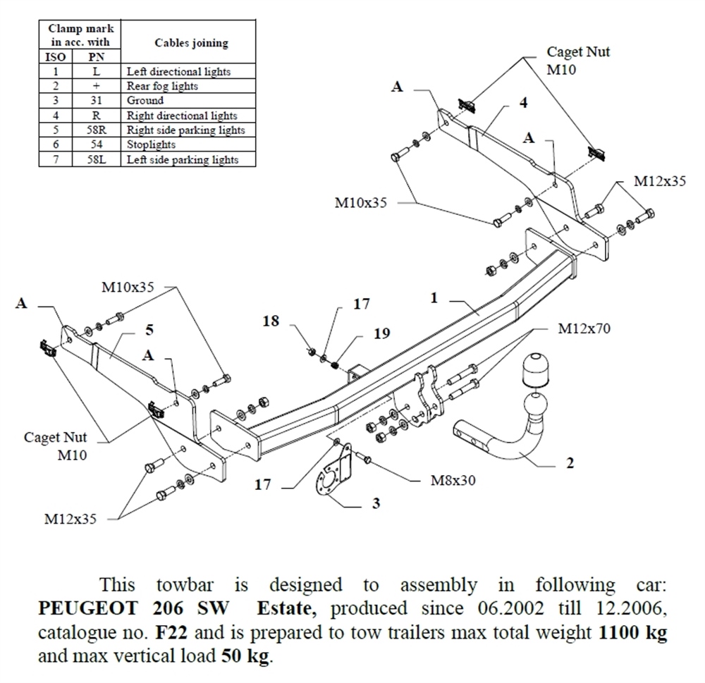 Peugeot 206 SW Çeki Demiri , Kuğu Boynu - Sabit , 2002 - 2006