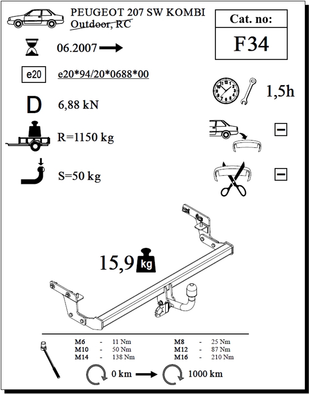 Peugeot 207 SW Çeki Demiri , Kuğu Boynu - Sabit , 2007 - Bugüne