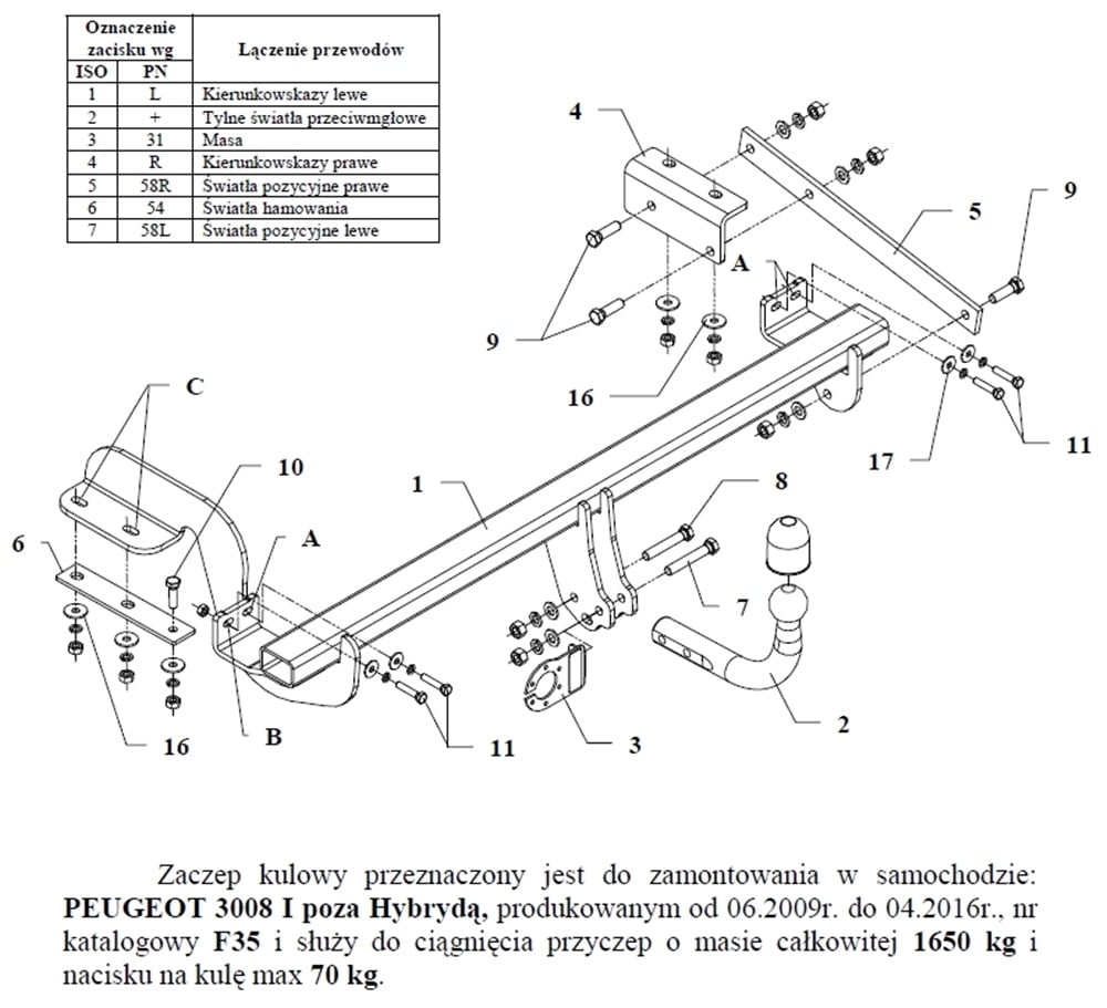 Peugeot 3008 Çeki Demiri , Kuğu Boynu - Sabit , 2009 - 2016