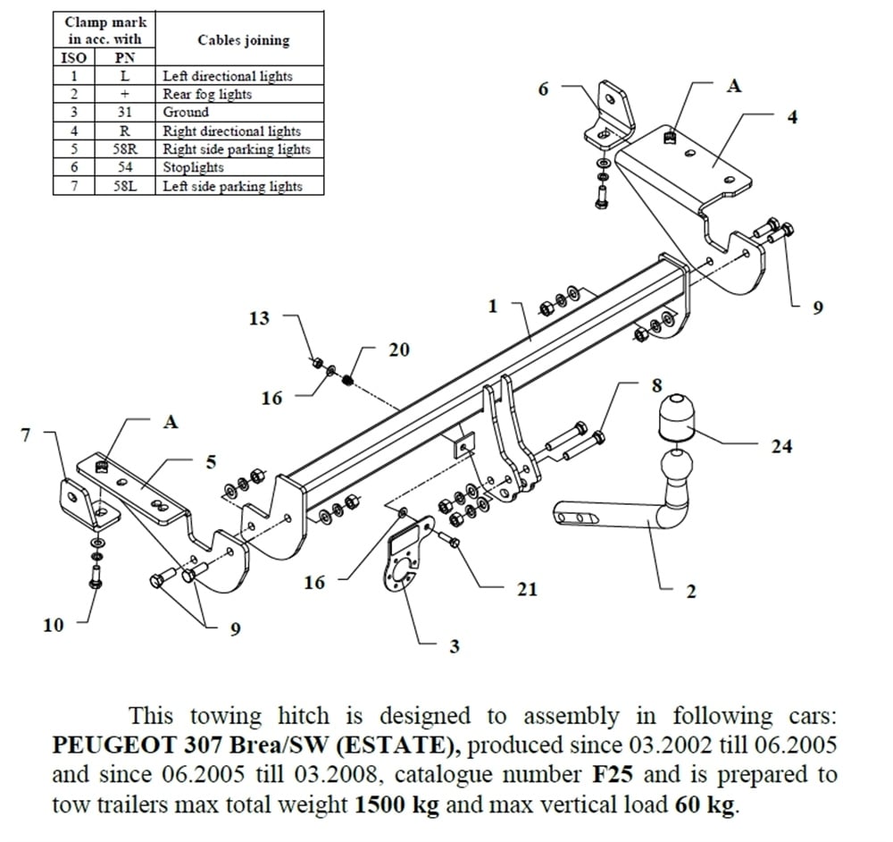Peugeot 307 SW Çeki Demiri , Kuğu Boynu - Sabit , 2002 - 2008