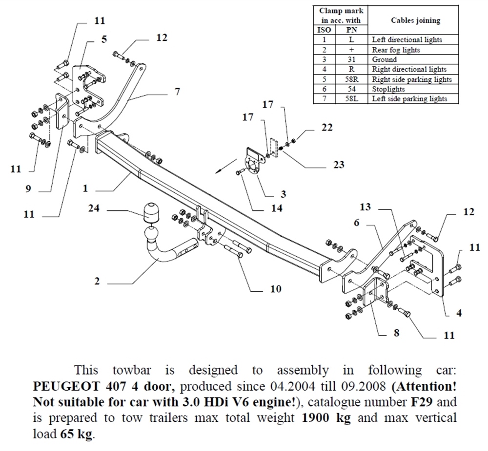 Peugeot 407 Çeki Demiri , Kuğu Boynu - Sabit , 2004 - 2008