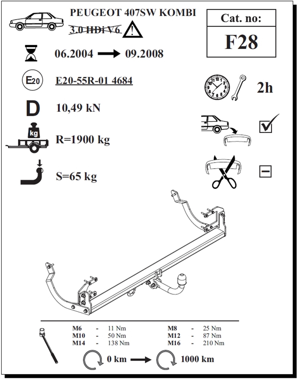 Peugeot 407 SW Çeki Demiri , Kuğu Boynu - Sabit , 2004 - 2008