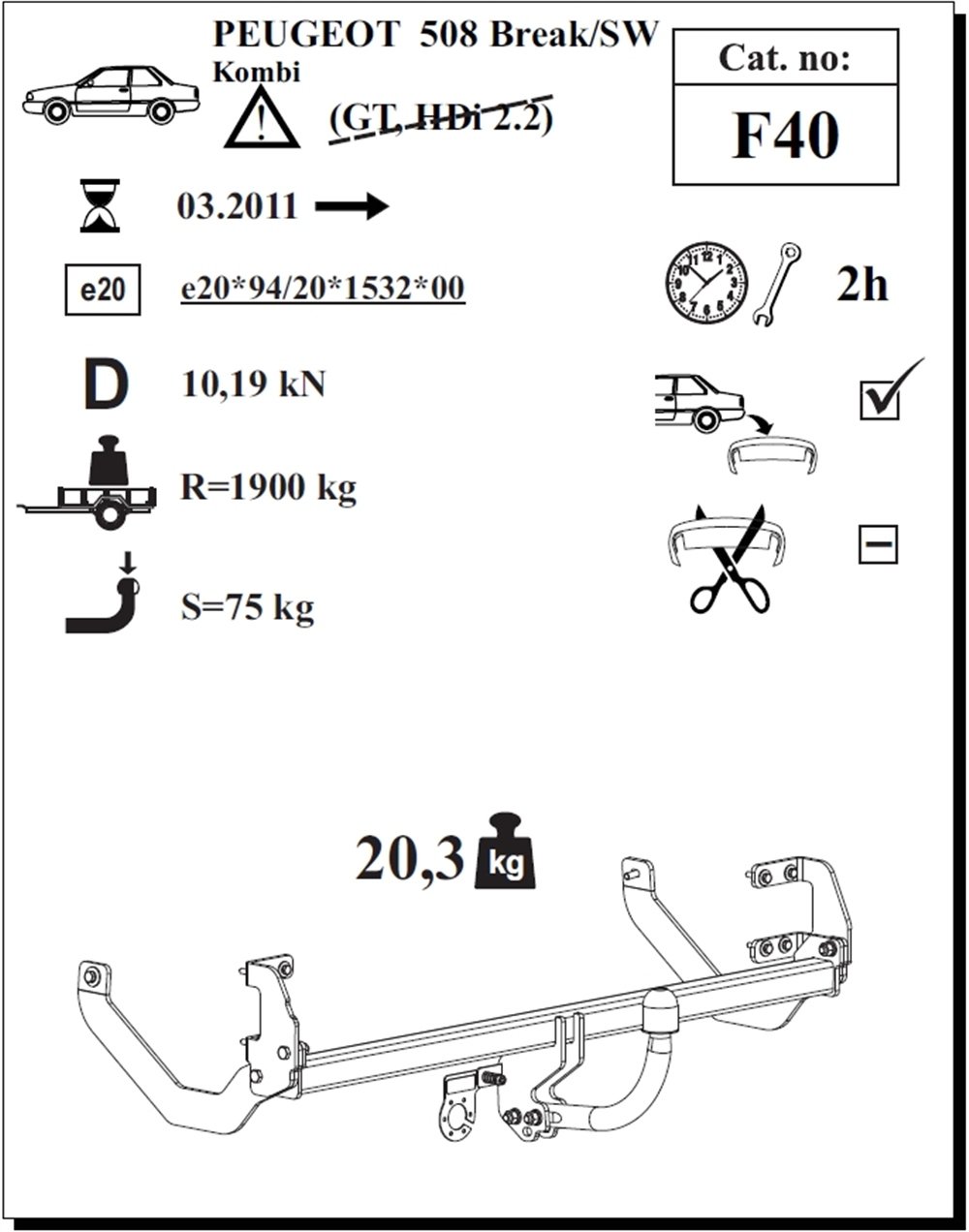 Peugeot 508 SW Çeki Demiri , Kuğu Boynu - Sabit , 2011 - Bugüne