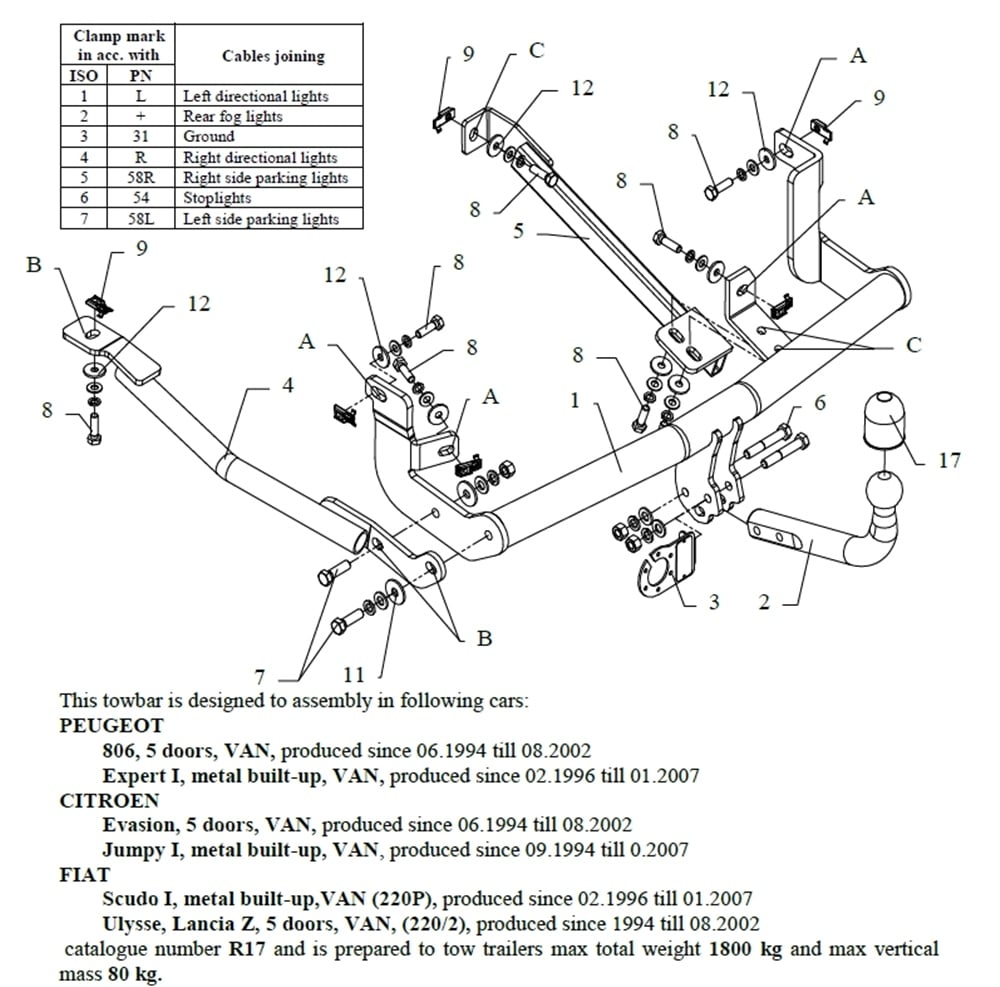 Peugeot 806 Çeki Demiri , Kuğu Boynu - Sabit , 1994 - 2002